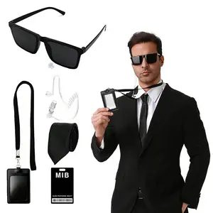 5pcs Role-Playing Costume Set, Secret Agent with Glasses, Earpiece, Tie, Cards, Card Holder, Rope, Perfect for Parties, Festivals, Birthdays