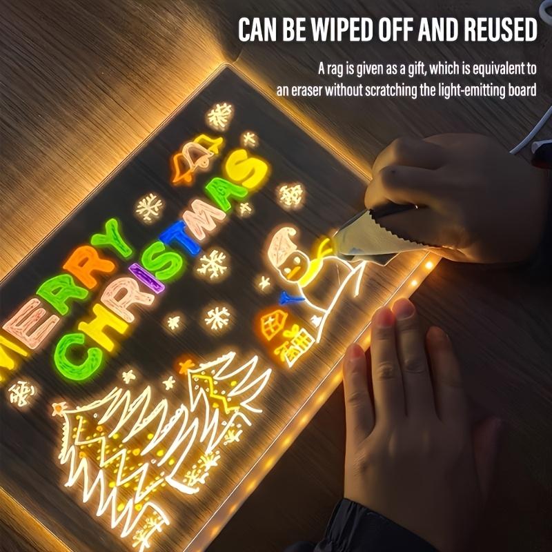 LED Note Board, Drawing board with Led Light, Drawing board, Clear Light up Dry Erase Board with Stand Glow Memo LED Letter Rewritable Message Board with 7 Color Markers