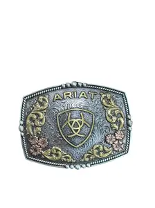 Ariat Rectangle Shield Buckle – Multi-Finish Western Belt Buckle with Logo Emblem