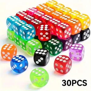 Random Color 6-sided Game Dice Set, 30pcs/set Semi Transparent Color Round Edged Acrylic Loose Dice, Suitable for Playing Games, Gatherings