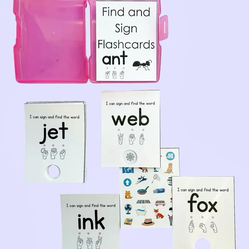 Sign & Find CVC Words Flashcards for Kids - Interactive Phonics Activity with ASL Hand Signs & Peek-Through Windows - Perfect for Early Reading & Visual Scanning Skills
