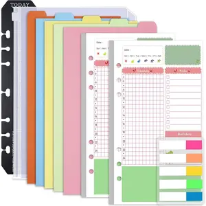 A6 Planner Inserts Daily Planner Refills, 90 Pages Colorful 6-Ring Loose-leaf Binder Inserts w/Divider, PVC Pouch, Ruler, Index Tab for Journal, Filofax, Double-sided, Undated,6.9x3.7"