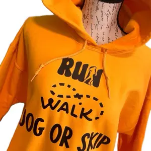 Run,Walk, Skip or Jog  Pullover with Hood, Loose-Fitting Design & Unique Graphic Text, Comfortable Casual Piece for everyday wear.