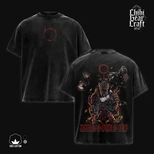 Dark Souls 3 Shirt Soul Of Cinder Darksign Eclipse Lords Of Cinder Fire Vintage Washed Oversized T-Shirt Hoodie Soulsborne Gaming Graphic Tee Faded Dark Red Fantasy Streetwear Y2K Merch Gift For Fan Clothes