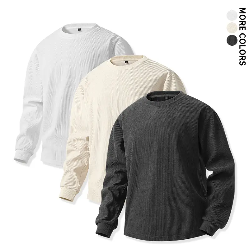 Men’s textured rib-knit crewneck long-sleeve pullover top — basic knit base layer, retro minimalist style, versatile for everyday wear, commuting, dates, and casual occasions winter sweatshirt fall