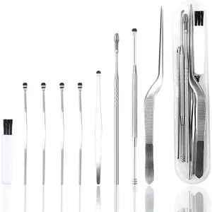 Ear Wax Removal Kit, Ear Cleaner Kit Okom 9Pcs, Upgrade ear candles wax removal Tool,Medical Grade Stainless Steel,Reusable Ear Cleaning Kit, Excellent Quality Ear Pick with Cleaning Brush Storage Box