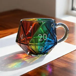 Game Theme D20 Dice Cup, 300ML Rainbow Iridescent Numbered Mug, Glass-Like Durable Design, Perfect for D&d Players & Rpg Enthusiasts