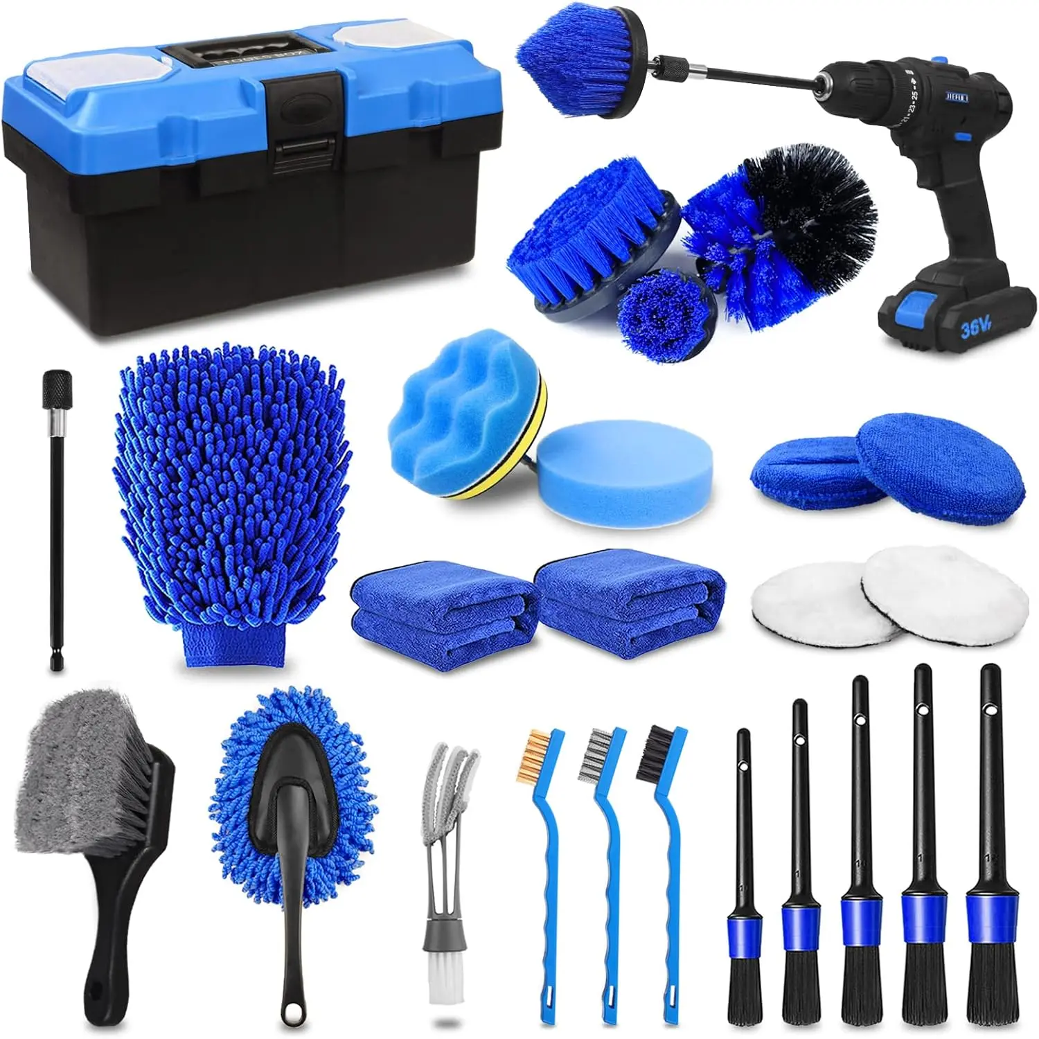 27Pcs Car Detailing Kit, Car Cleaning Kit, Car Detailing Brush Set, Drill Brush Set, Car Detailing Brushes, Car Wash Kit, Car Accessories, Car Cleaning Supplies for Interior, Exterior, Wheels