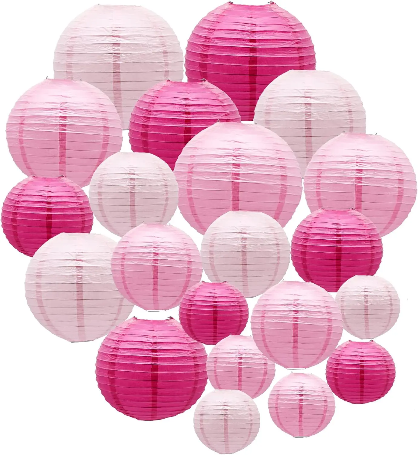 Pink Paper Lanterns Decorative, Hanging Round Paper Lanterns Indoor Outdoor for Graduation Wedding Birthday  Showers Decorations, 21 count