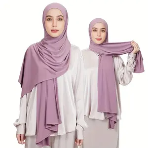Solid Color Long Jersey Hijab Elegant Casual Thin Breathable Scarf Simple Elegant Style Windproof Head Wrap Shawl For Women