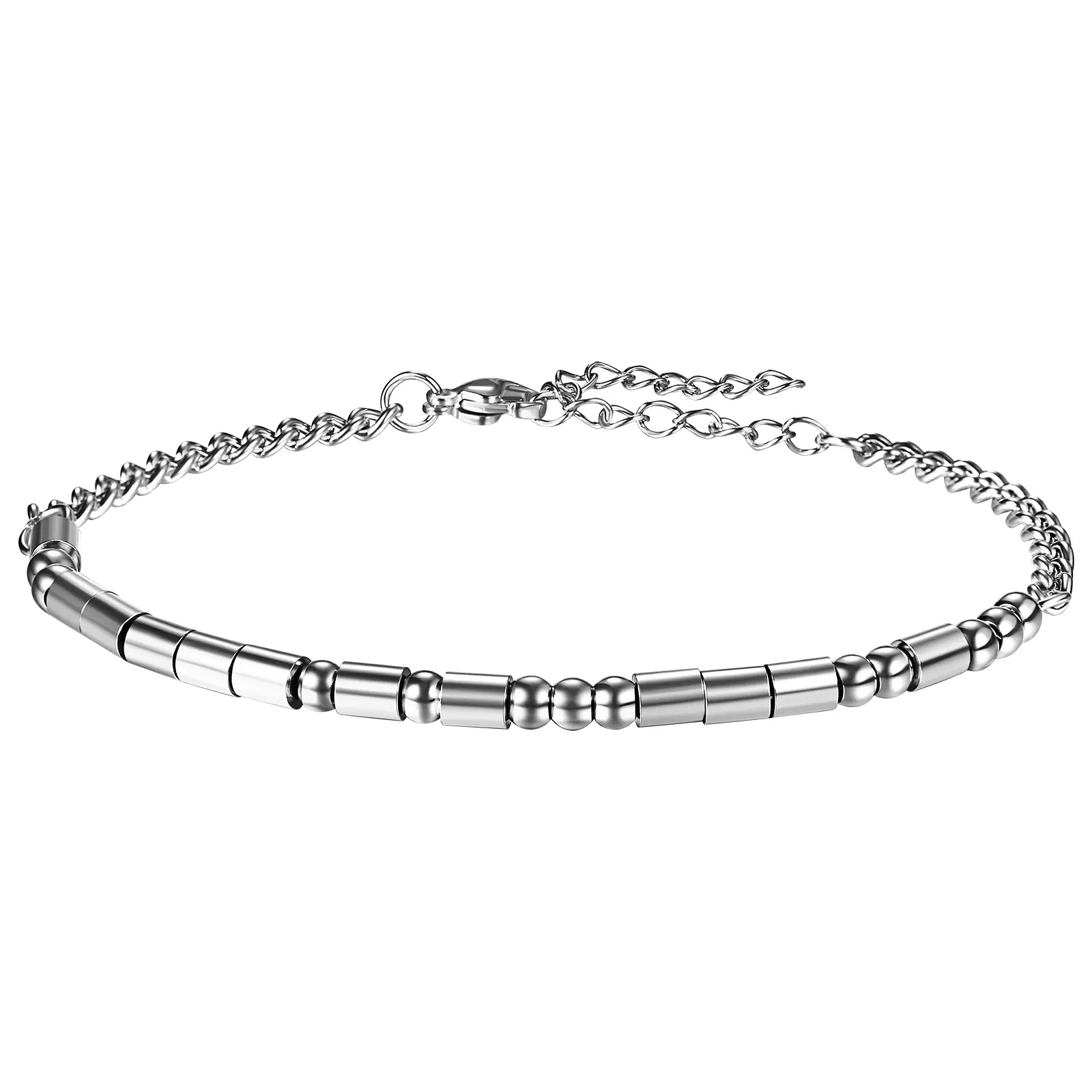 OIDEA Beaded Bracelet - Unisex Morse Code Jewelry with "I Love You" Secret Text, Silver-Tone Stainless Steel Adjustable Cuff, Romantic Couple Gift for Boyfriend summerwins,summerwins