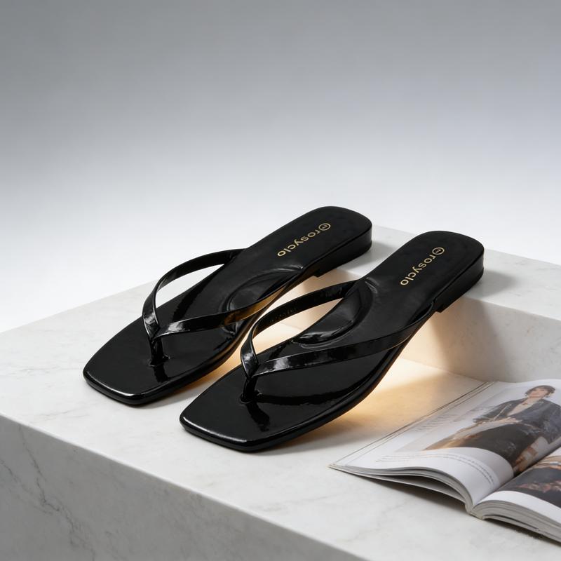 rosyclo Women's Glossy Square Toe Flip Flops | High-Shine Mirror Finish Thong Sandals | Minimalist Summer Beach Slides | Lightweight Elegant Flat Sandals rosyclo Women's Glossy Square Toe Flip Flops | High-Shine Mirror Finish Thong Sandals | Minimalist Summer Beach Slides | Lightweight Elegant Flat Sandals