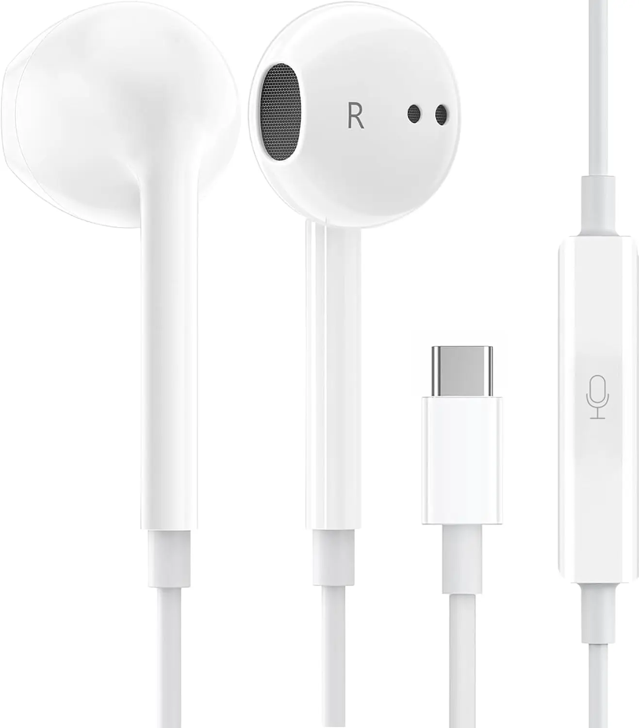 Compact In-Ear USB Audio Headphone - Wired Type-C Plug Headset with Mic, Remote Control, Noise Cancelling, Clip-On Earbuds for iPhone 17/16/15 Pro Max Plus, iPad Pro, Galaxy S25/S24/Ultra Note 10/20 & Other Type-C Port Devices