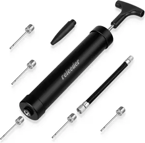 Reeleeder 10 Inch Ball Pump Kit Portable Air Pump with 5 Needles 1 Nozzle & Extension Hose for Soccer Football Volleyball Water Polo Rugby Exercise Sports Balls