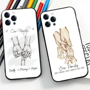 1pc Baby Mom Daughter Son Dad Hand Phone Case Silicone Soft For IPhone 16 15 14 13 12 11 X XR Plus Pro Max Plus