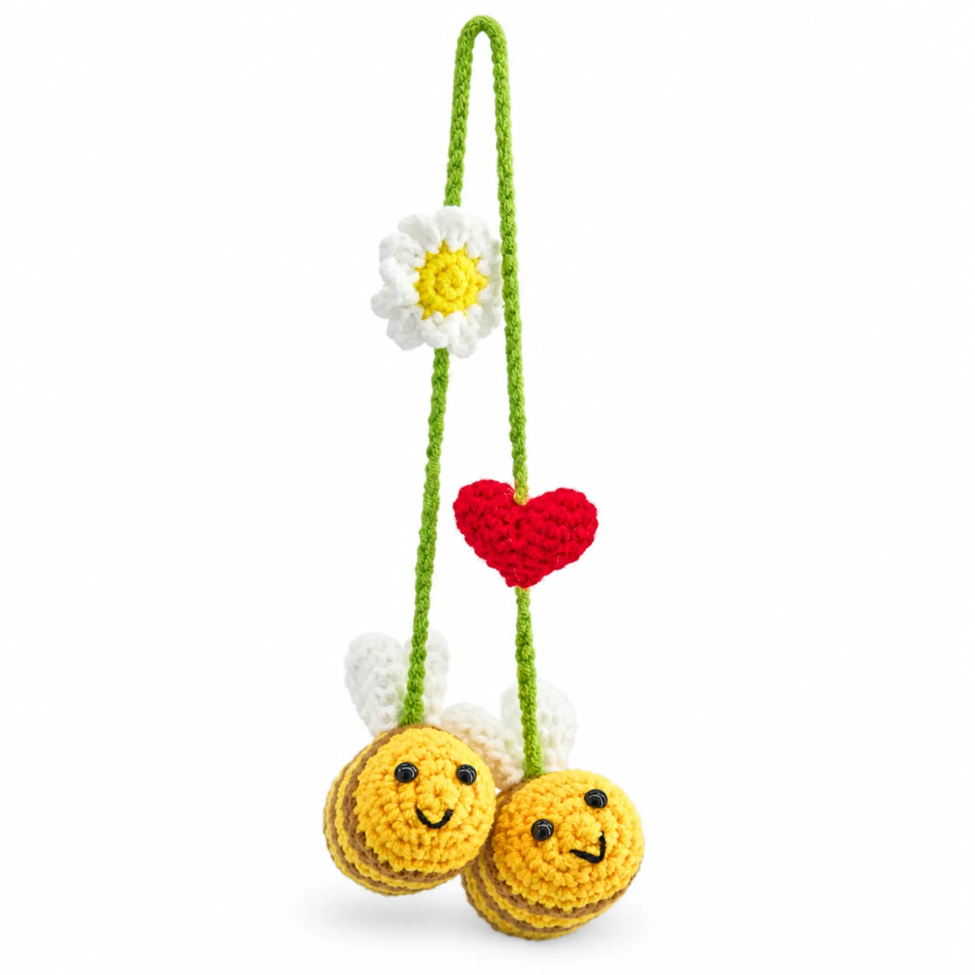 Cotton Crochet Cute Bee & Daisy Flower Car Hanging Ornament, Home Decor Mirror Accessory Hangable Decoration