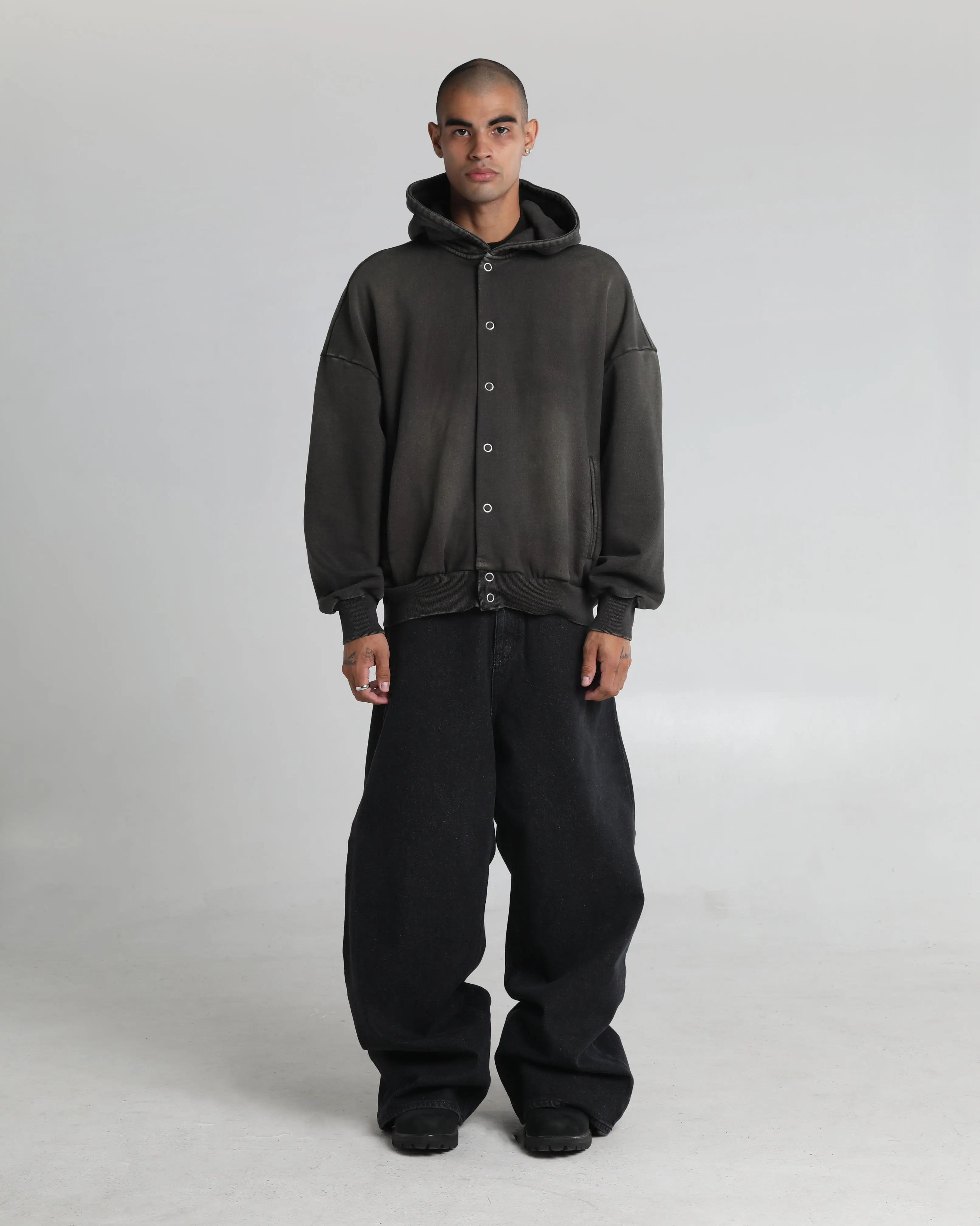 Garment Dye Fleece Button Up Hoodie