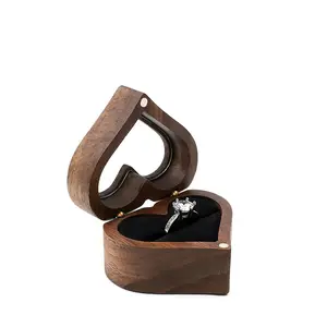 Wooden Jewelry Box, 1 Count Heart Shaped Single Seat Jewelry Box, Engagement Ring Box, Jewelry Organizer, Home Organizer, Gift for Wedding, Engagement, Jewelry Holder Organizer, Jewelry Storage Box