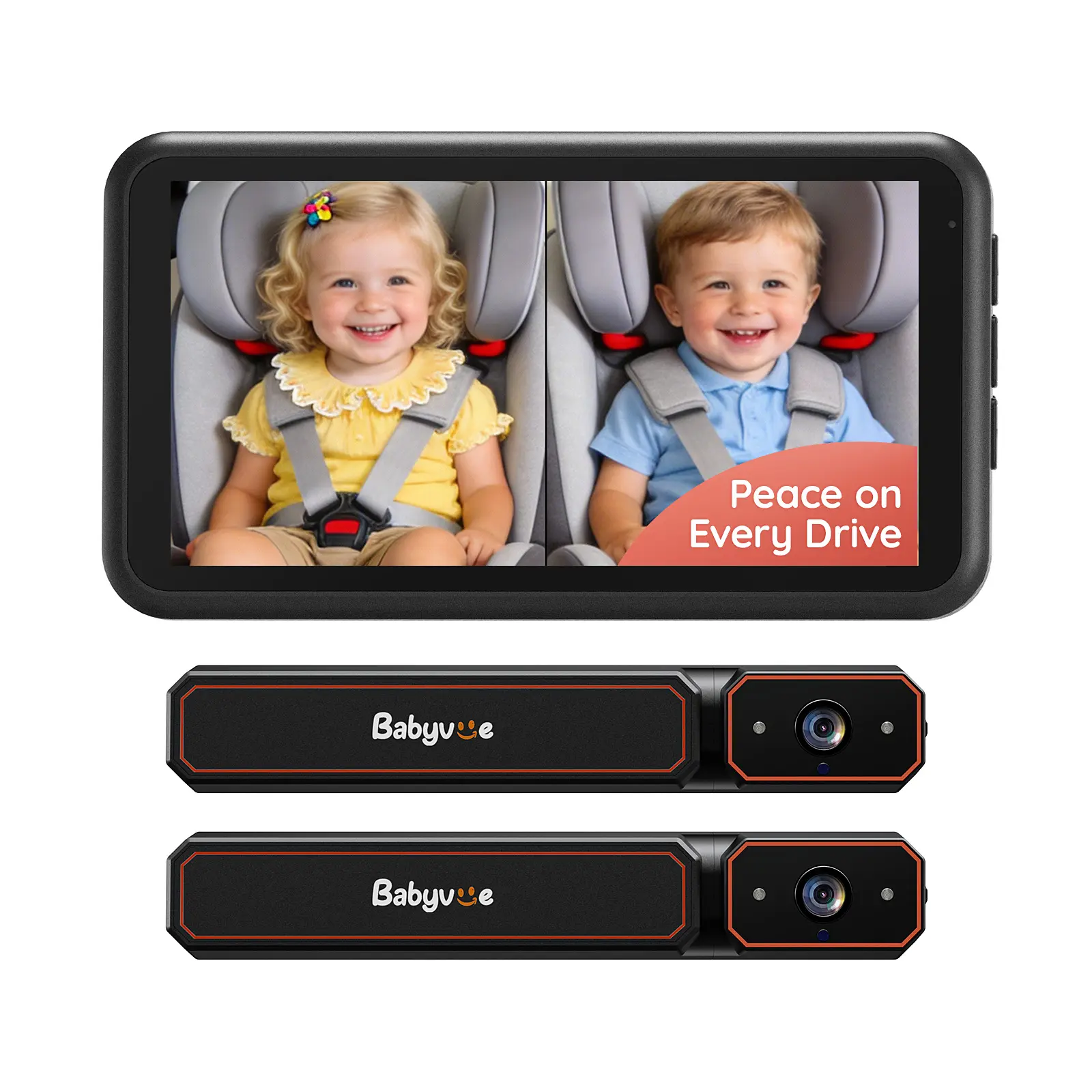 Babyvue BV6PRO Wireless Dual Car Camera Baby Monitor - Fast Setup, HD1080P Split-Screen, Auto IR Night Vision, Car Compatible Rear-View Video Surveillance for Newborns Gift, Car Compatible Video Surveillance, Rear-View Camera Video Surveillance
