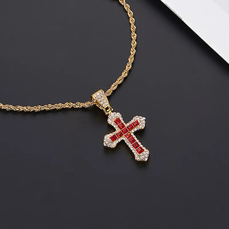 Golden and Red Cross Necklace