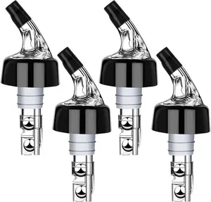 4 Pack Measured Liquor Bottle Pourer Spout With Collar Clear 1.25oz 37.5ml Jigger Quick Shot Spirit Measure Pourer for Alcohol Wine Cocktail Food-Safe Polycarbonate Stainless Steel Bearings