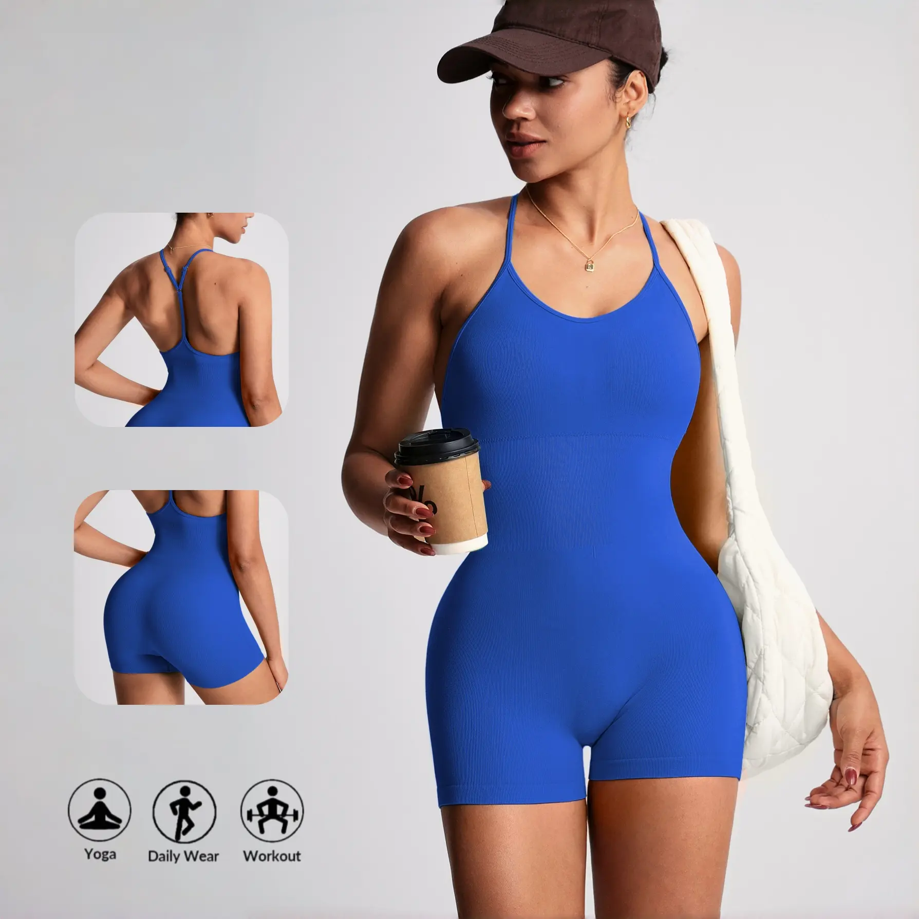 Betto Women's Backless Sports Romper Shorts, Seamless High Stretch Yoga Jumpsuit, Suitable For Gym, Running, Yoga And Daily Wear In Spring And Summer