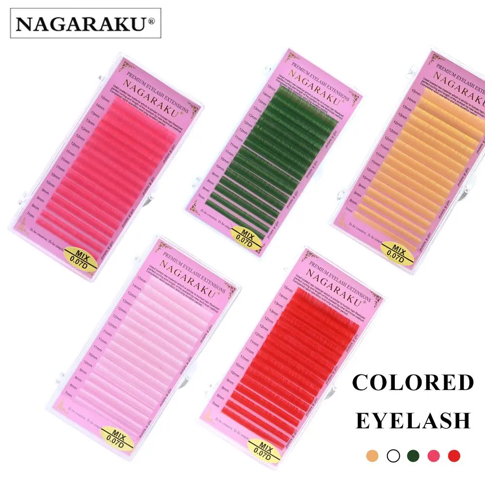 NAGARAKU Color Eyelash Pink Blue Purple White Yellow Green False Eyelash Cilios Maquiagem Makeup Mix 7~15mm（old box） 2026 New