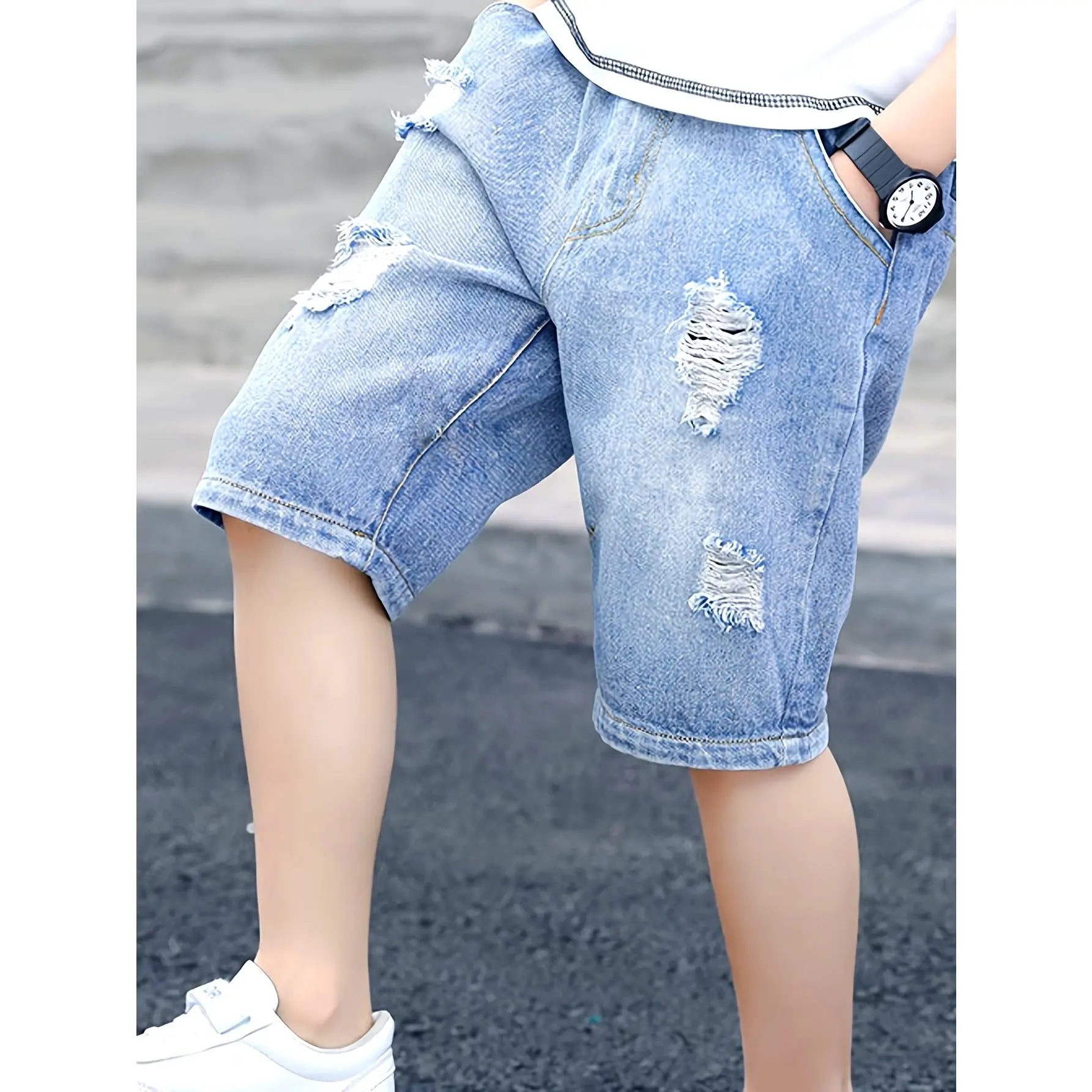 Boy's Jeans Children's Boys Fashion Summer Ripped Denim Shorts