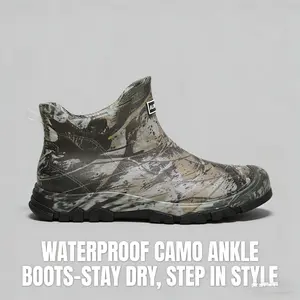 Men's camouflage waterproof rain boots -durable, slip-resistant short ankle boots foroutdoor work, fishing, and gardening,featuring a reinforced rubber sole and pulltab design; orthotic closed-toe dancewalking footwear