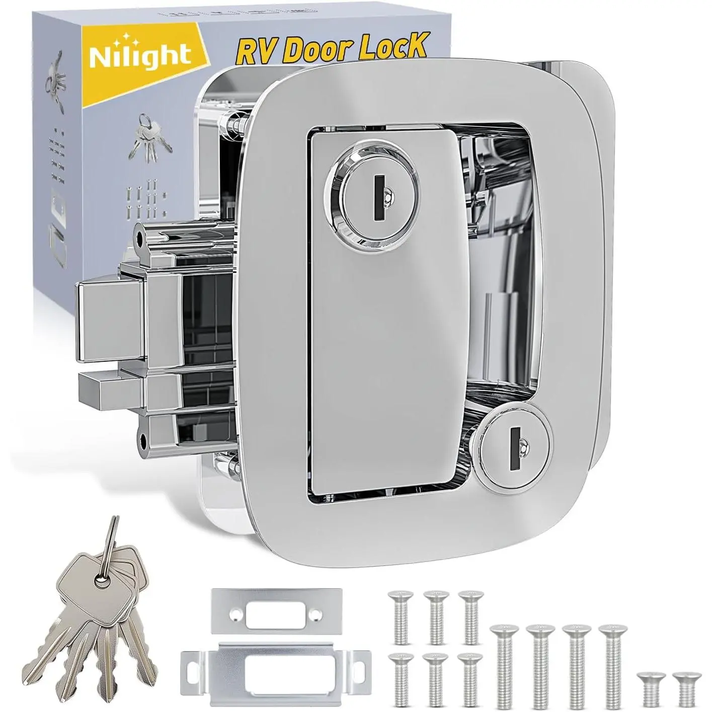 Nilight RV Door Lock Replacement with Paddle Deadbolt 100% Zinc Alloy Entry Locks Handle Latch 4 Keys Heavy Duty Enclosed Camping Locking Kit Fits RVs Campers Travel Trailers Horse Cargo Haulers