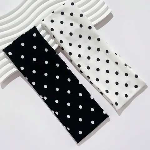 Women's Hairband 7cm Wide Elastic Polka Dot Print Sports Headband, Elastic Headbands, Suitable for Daily Wear, Fitness, Running, Yoga, Sweat Absorbent, Sweat Absorbing Headband, Workout Headband, Sweat Wicking Headband, Gym Headband