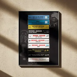 Michael Jackson Albums Retro Cassette Collection Poster - Vintage Music Discography Wall Art - King of Pop 80s 90s Nostalgia Print - Home Studio & Music Room Decor