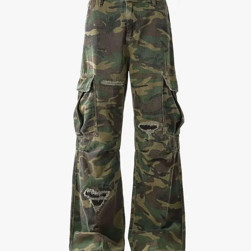 Supermade Women's Baggy Camo Streetwear High-Waisted Jeans - Pocketed Casual Bottoms with Perfect Fit for Outdoor Activities, Back to School Shopping
