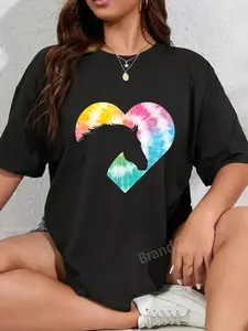 100% Cotton Unisex Tie Dye Horse Heart Shaped - Animal Lover Horseback Rider T-Shirt Graphic Casual Round Neck Tee