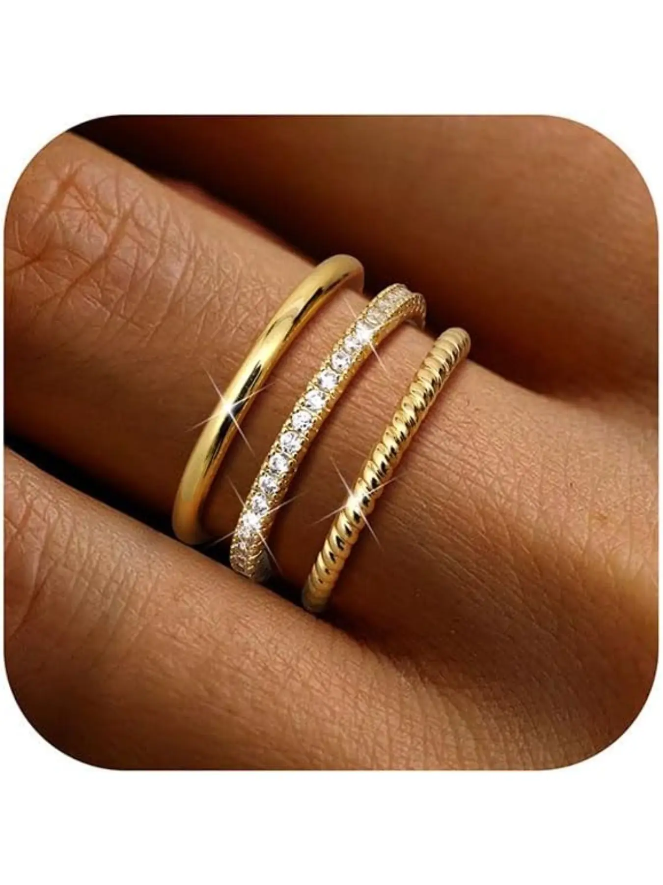 3Pcs Gold Rings for Women Girls 14K Gold Filled Rings Set Stackable Knuckle Finger Rings Engagement Rings Promise Ring Wedding Band Rings Thumb Rings for Women Ladies Rings Jewellery Jewelry Rings
