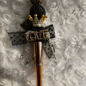 Elite Bedazzled beaded, handmade, medium black ball point ink pen. Customizable at request. Must be chosen during live.