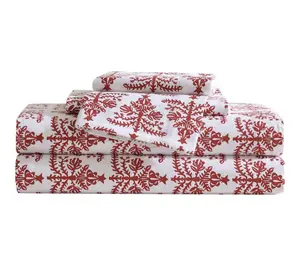 Eddie Bauer Jol ly Trees Red Co tton Flannel Fu ll Sheet Set