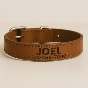 Personalized Custom Engraved Leather Pet Collar for Dogs & Cats - Customized Name & Number - Unique Gift for Pet Owners
