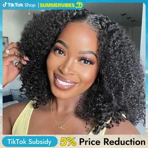 [Spring/Summer Essential] Wiggins Hair Curly V Part Wigs Human Hair No Leave Out Thin Part Glueless Wig Easy Install With Drawstring Upgrade Half Wig For Women Beginner Friendly 180% Density #SummerVibes