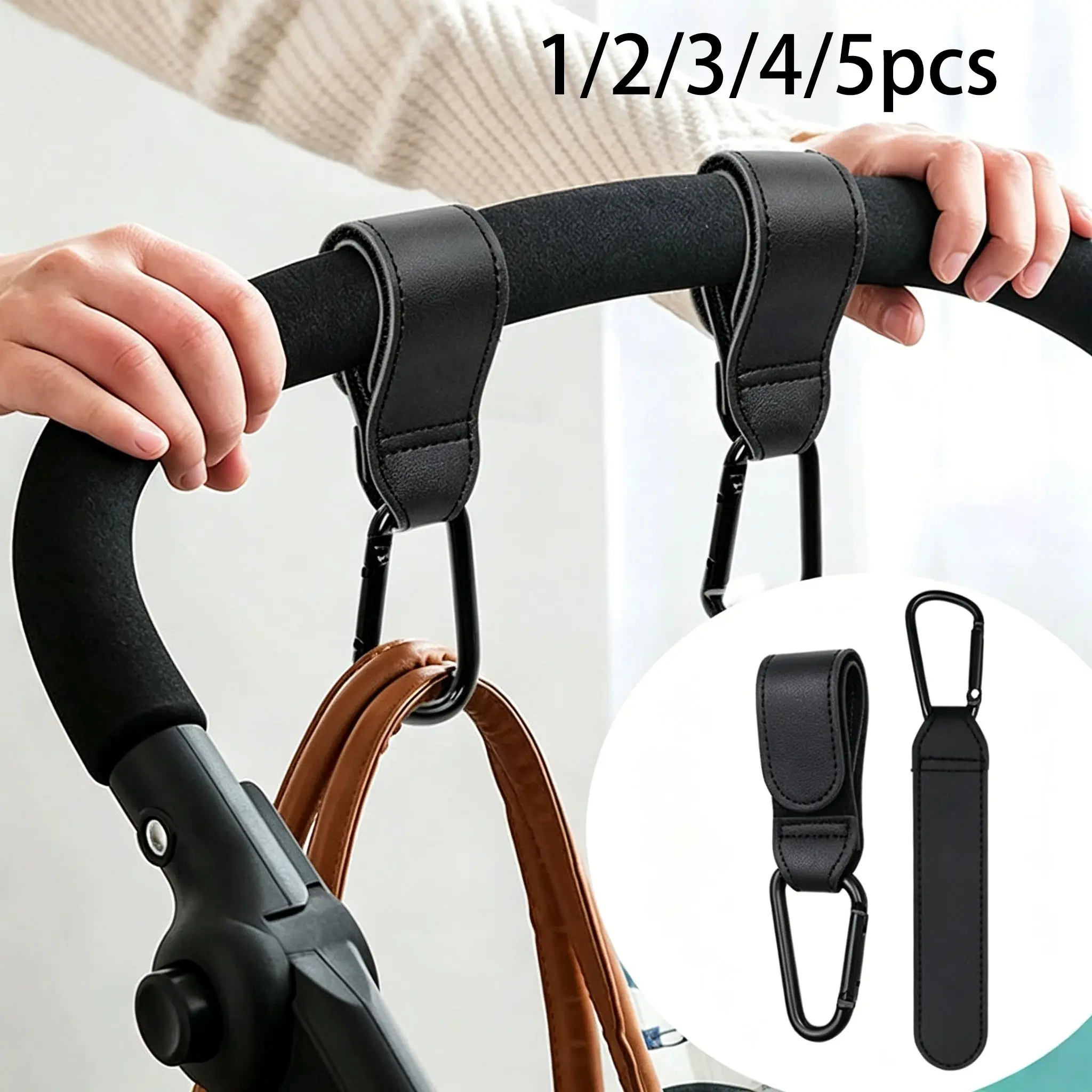 1/2/3/5pcs Hook Baby Stroller Accessory, Pushchair Hooks, Velcro Hook Pram Hook, Bag Holder Pram Leather Style, Carabiner Pram Attachment, Traveling Stroller Gear