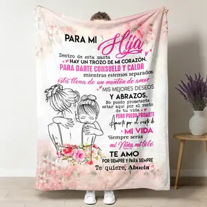 Modern Letter-Print Thickened Flannel Blanket with Classic Floral Pattern, Warm & Cozy Nap Throw for Bed and Sofa, Stylish Decorative Giftable Blankets for Home & Office, Soft & Cozy Chic Blanket, Personalized Flannel Blanket