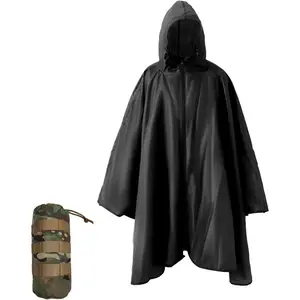Plus size adult rain poncho with hood and zipper poncho para lluvia tactical ponchos adult for camping hiking