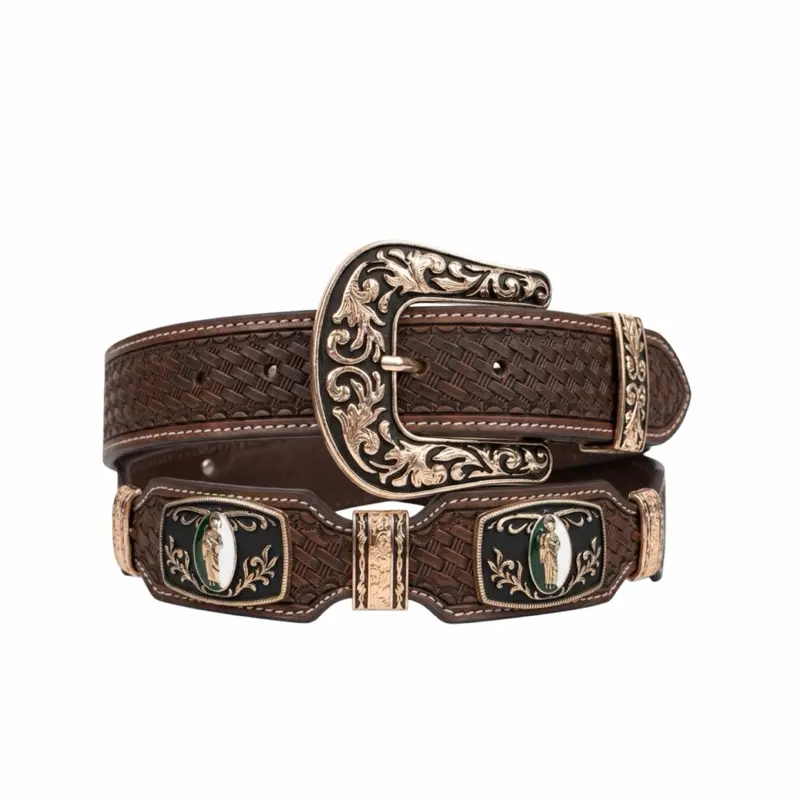 Men's Brown Concho Western Belt - San Judas Buckaroo Style with Large Western Buckle, Cowboy Aesthetic Accessory for Everyday Outings, Western Accessories, Bucklebelt
