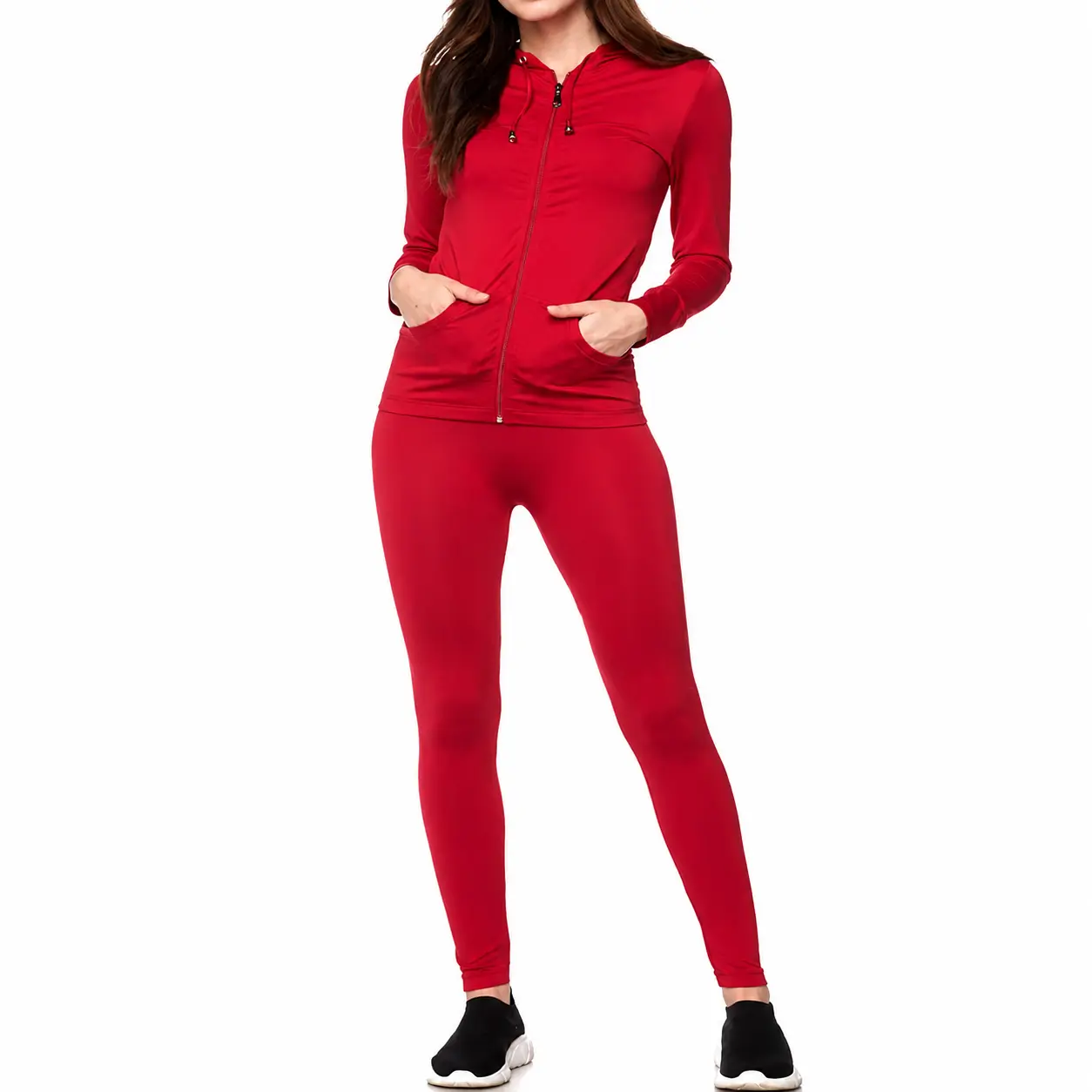 Women's 2-Piece Hooded Tracksuit, Fashion Activewear Set with Jacket & Leggings for Hiking, Boxing, Volleyball, Fashion Outfit, Polyester Clothes, Outdoor Wear, Zip, Multi-Sport, Lightweight, Female, Two-Pieces