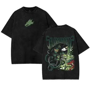 Salamanders T-Shirt, warhammer 40k salamanders Washed 2 sided printed Oversize Unisex Cotton Crewneck tee game merch retro black soft graphic tee