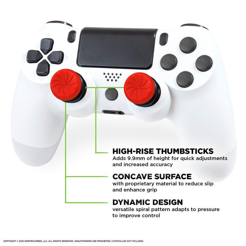 Silicone Gaming Joystick Grips Kit for PS4 & PS5 - Gaming Accessories, Anti-Slip Precision Rings, 1 High-Rise & 1 Mid-Rise Thumbsticks, PS5 Accessories, Stick Console Joysticks, Comfortable Controller Add-Ons (Red)