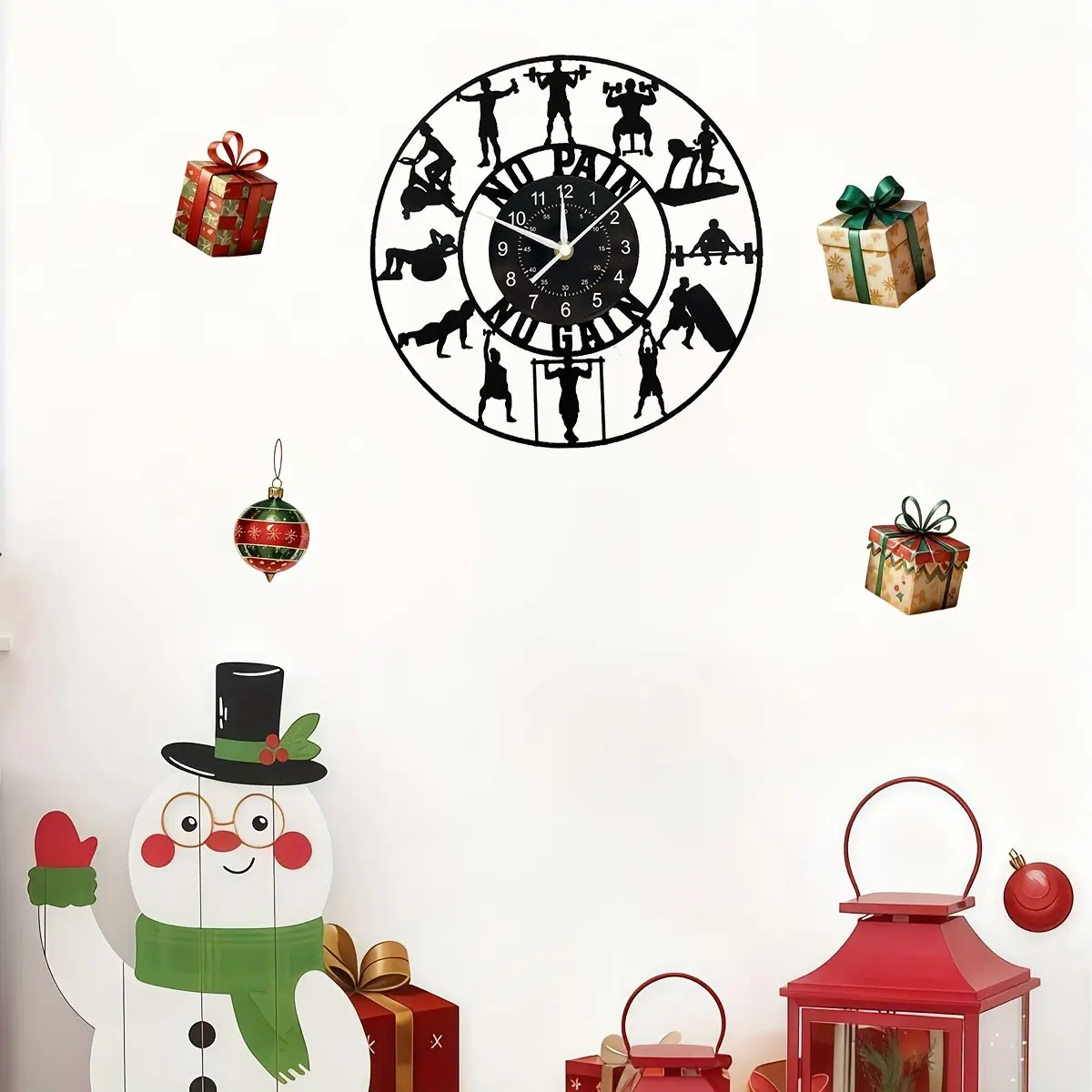 Fitness Theme Wall Clock with Gym Icons, Silent No-Ticking Vinyl Record Clock, Ideal for Home Gyms, Living Room, Weightlifting Rooms