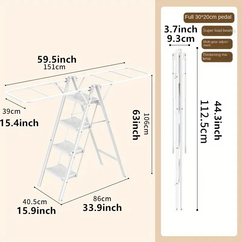 Four steps for a clothes drying rack