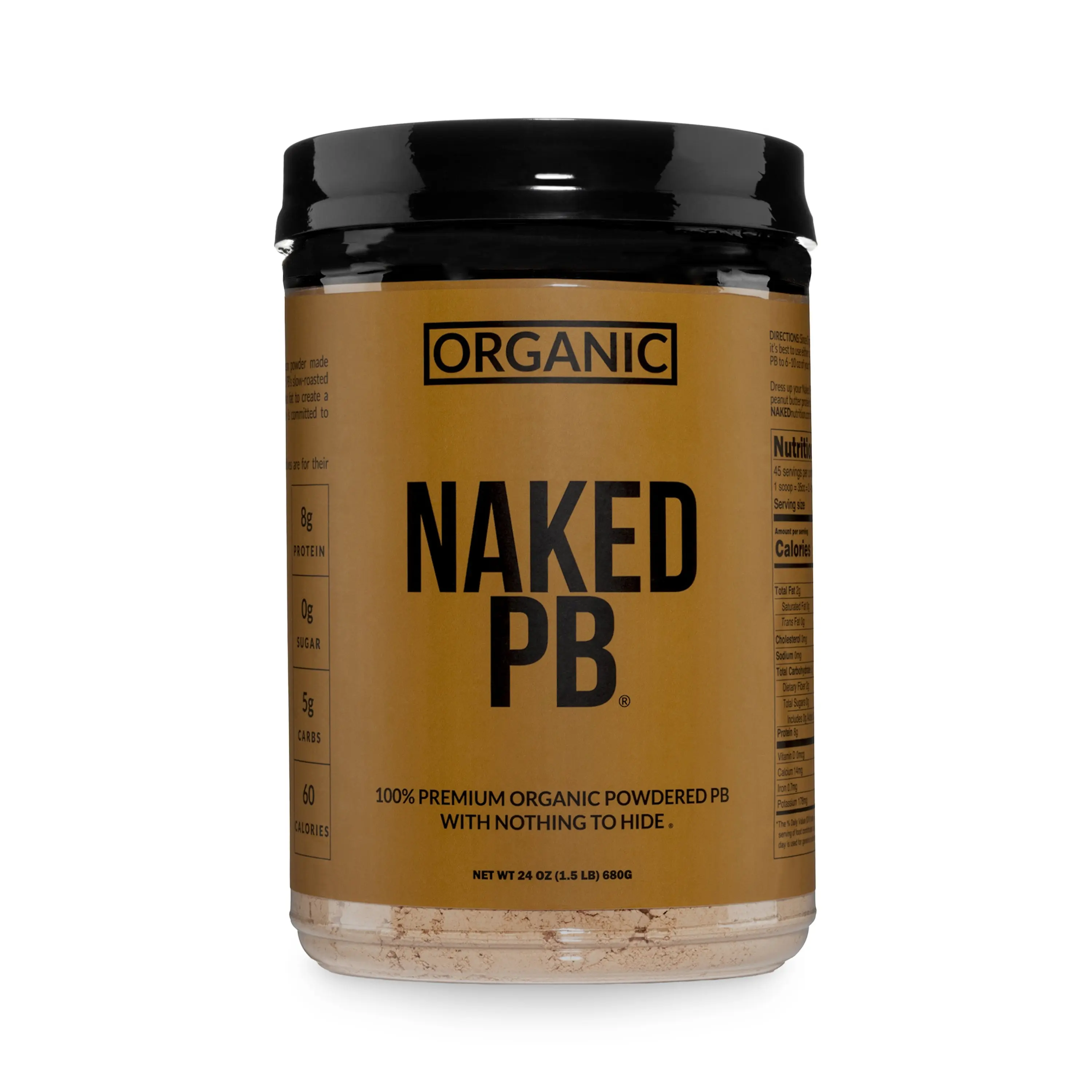 Naked Organic Naked PB - 100% Premium Organic Powdered Peanut Butter - 1.5LB - High Protein, Low Calorie, US Grown, Non-GMO, Vegan, Gluten-Free - Only 1 Ingredient