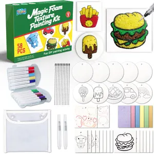 58 Pcs Magic Foam Texture Painting Refill Paper Kit 3D Art Kit - Aqua Puffs, Mess-Free Fun, Magical Craft Activity, Travel Toys, DIY Decor, Creative Gifts for Girls & Boys Ages 4 to 10